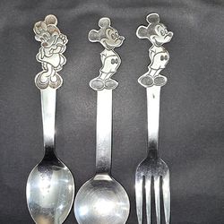 Vintage Walt Disney by Bonny Mickey Mouse Minnie Spoon Fork Stainless Silverware Japan