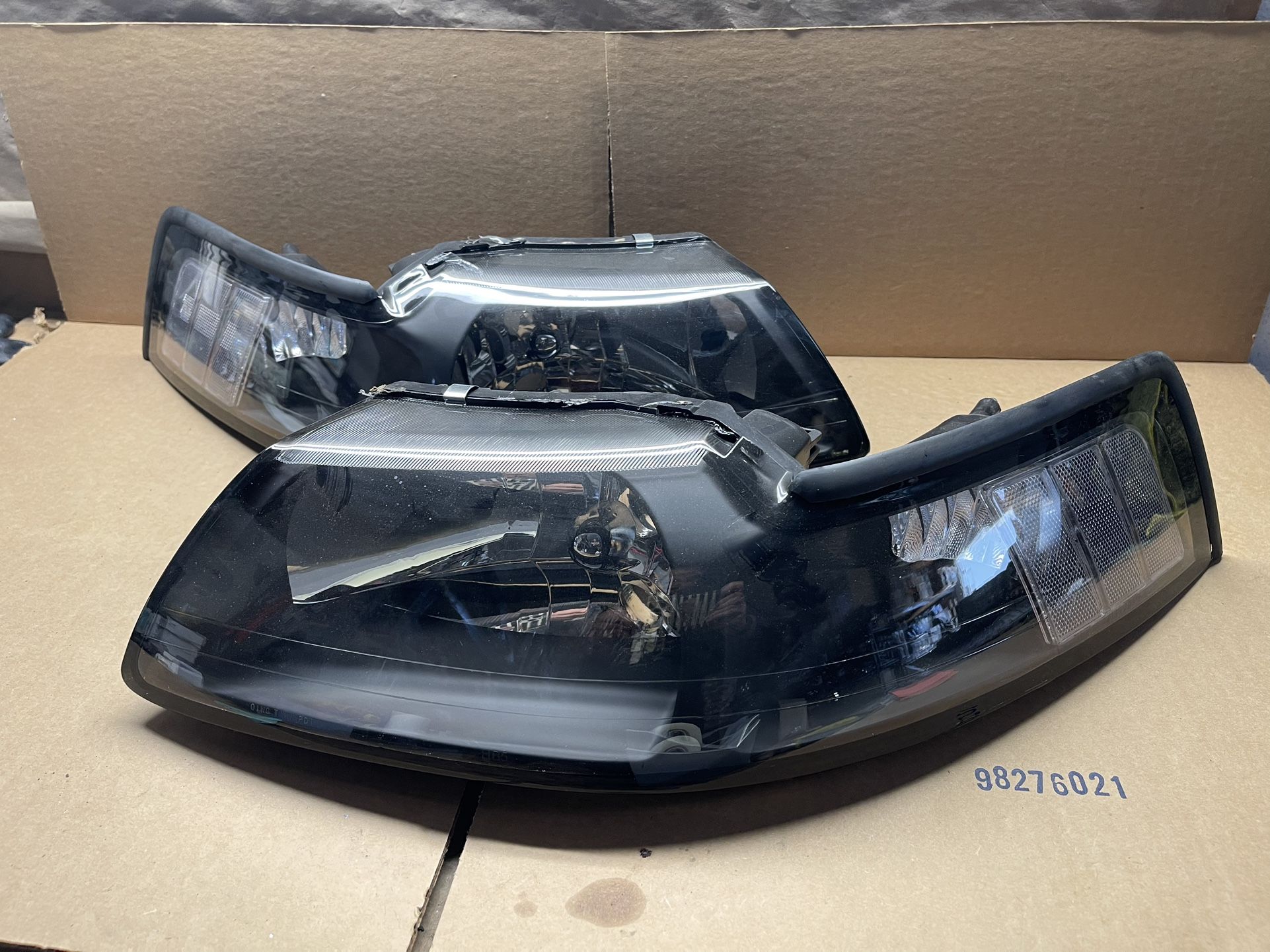  #OH170 FIT 99-2004 Ford Mustang Black Smoked OE Style Halogen Headlight Head Lights Pair Set 1999-04