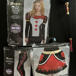 Red Queen costume (leggings, long sleeve top, skirt and accessory) worn once  Size S/M #halloween #halloweencostumes #redqueen 