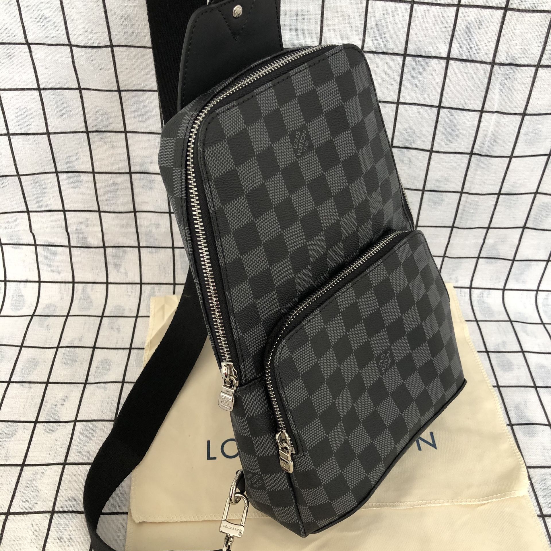 Authentic Louis Vuitton Avenue Sling Damier Graphite bagpack handbag tote