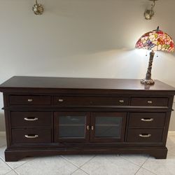 Solid Wood TV Console Table Hutch 70"L x 32"Hx 20" Deep 