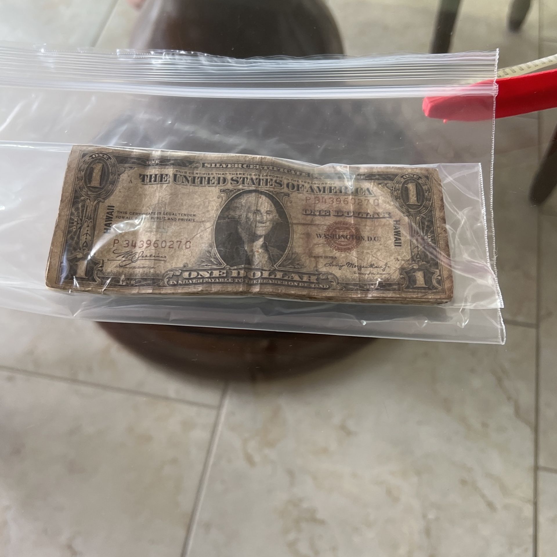 Red seal Hawaii dollar bill