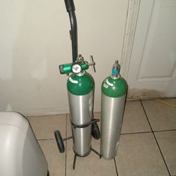 Portable Medical Oxygen Tank (Empty) Size E, With 1-8 LPM Regulator, and Cart
