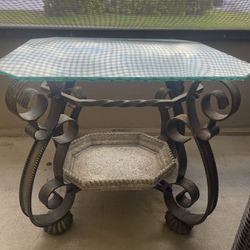 Wrought Iron and Glass End Table 