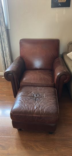 Leather Chair and Footrest