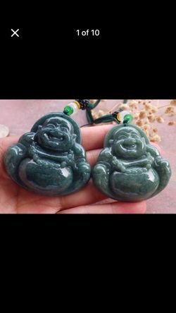 2pcs Certificate JADEITE Jade Hand Carved Pendant joy Big Happy Buddha God 