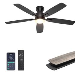 Ceiling Fans with Lights, 52'' Low Profile Ceiling Fan with Light and Remote/APP Control, Modern Flu