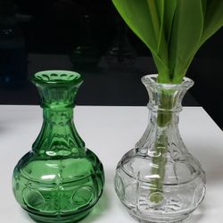 Rare 70's Clear Glass Thumbprint Bud Vase