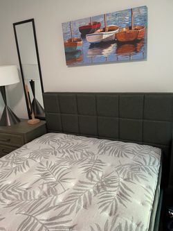 Dark Gray Upholstered Full Bed Frame with Headboard