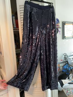 New J Crew Navy Blue Sequin Pants With Matching Satin Belt Size Large