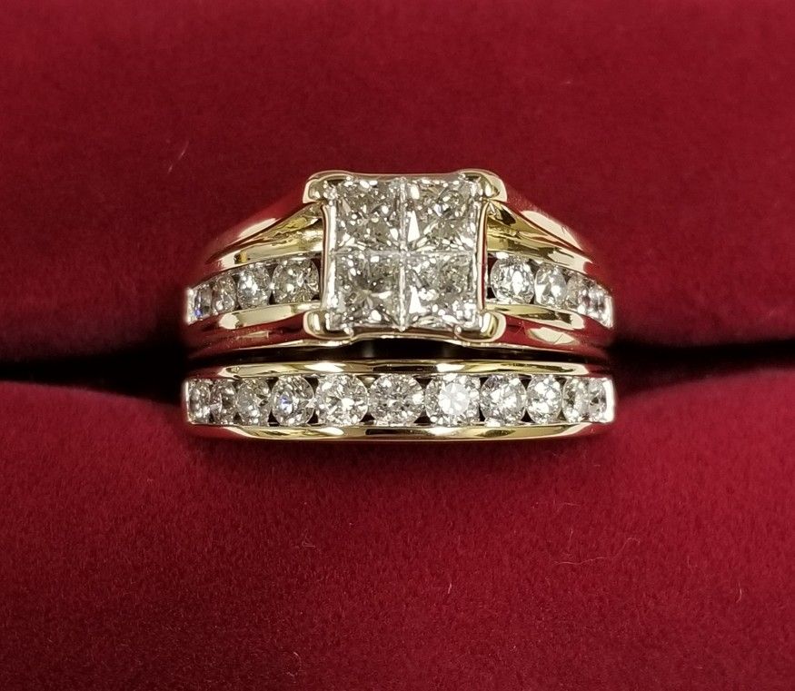 14k Yellow Gold Princess Cut & Round Diamonds Ladies Wedding Ring Set


