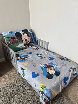 Toddler Bed WITH Mattress And Mickey Mouse Bedding 