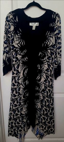 Nicole Miller Studio Scoop Neck Trio Color Midi Dress W/Palm Treen Design Sz M