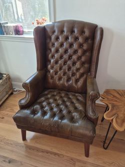 Genuine Leather Chesterfield Wingback Chair