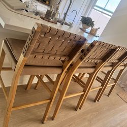 Faux Leather Woven Bar Stools Brown (Set of 4)