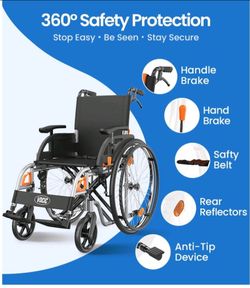 VOCIC Ultra Lightweight Wheelchair for Adults, Swing-Away Footrests, Aluminum Frame, 300 lbs Capacity, Black