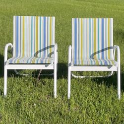 4 Outdoor Patio Chairs – Striped (Blue/Green/Yellow) 