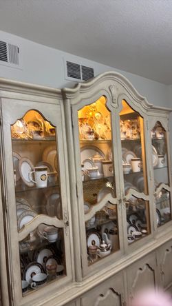 French Provincial China Cabinet with Lighting