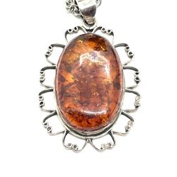 Sterling Amber Pendant Necklace