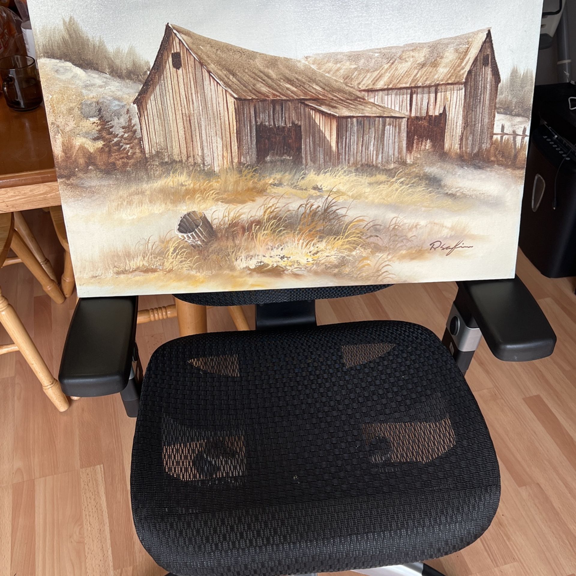 Vintage Oil Painting On Unstretched Canvas - Landscape Farmhouse - P. Safin? Signed
