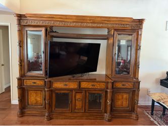 Beautiful Unique wall unit with many areas of storage and touch 3-way lighting in side cabinets