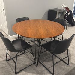 Mid-Century Modern Round Dining Table + 4 Chairs