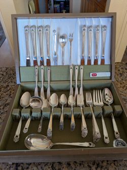 VTG Roger's Bros "Eternally Yours" Silver Plate 63 Piece Service for Eight Dinnerware Set " Great & Super Clean"