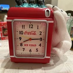 VINTAGE COCA COLA BANK / ALARM CLOCK WITH CLIMBING POLAR BEAR  