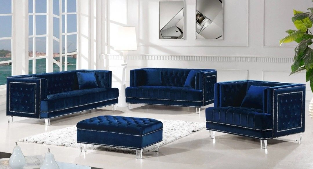Lucas Navy Velvet Living Room Set
