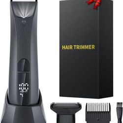 Body Hair Trimmer for Men Waterproof Wet/Dry Groin & Pubic Hair Groomer with LED Light, Dual Foil &Trimmer Blades, Cordless Rechargeable, LED Display,