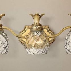 3 Bulb Anana Plantation Pineapple Brass & Crystal Light For Wall 