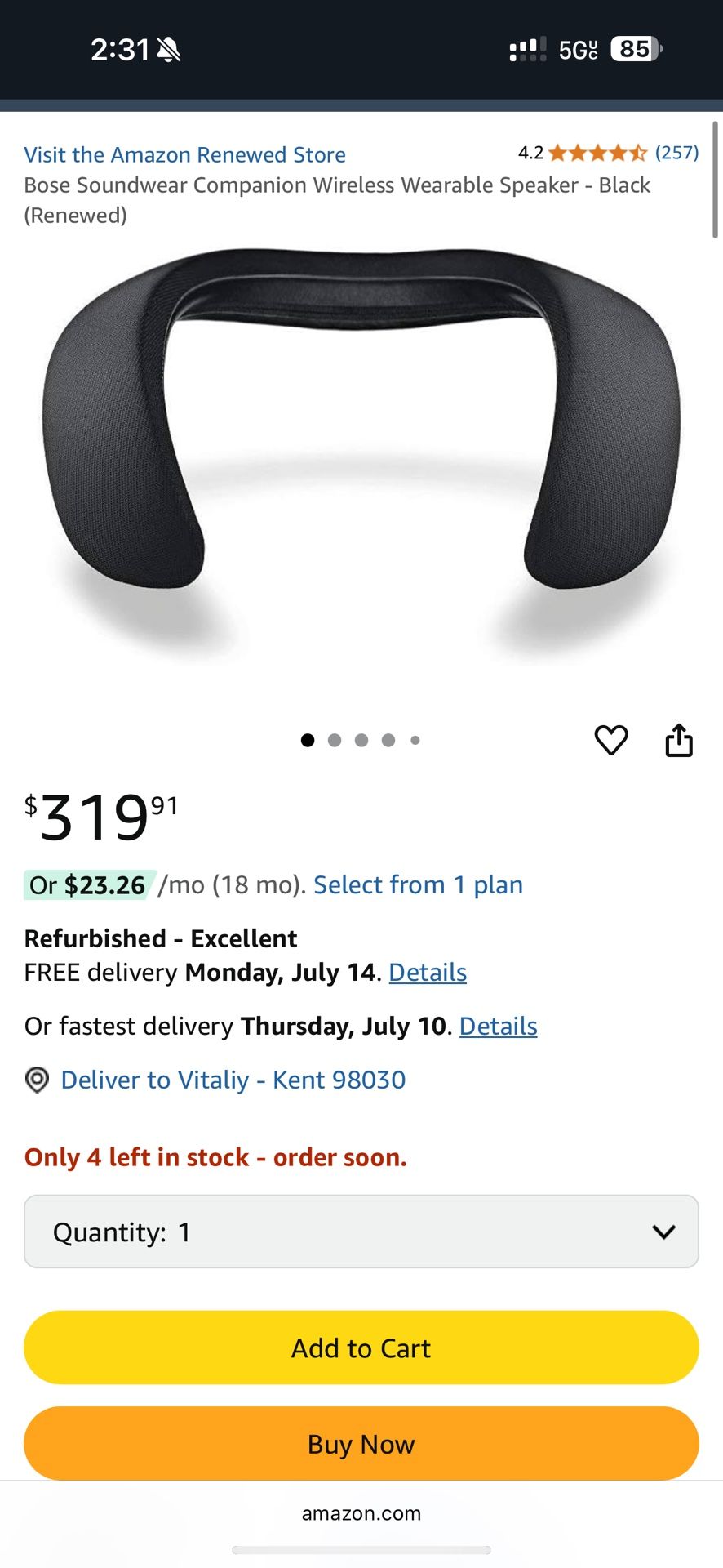 Bose Soundwear Companion Wireless Wearable Speaker - Black