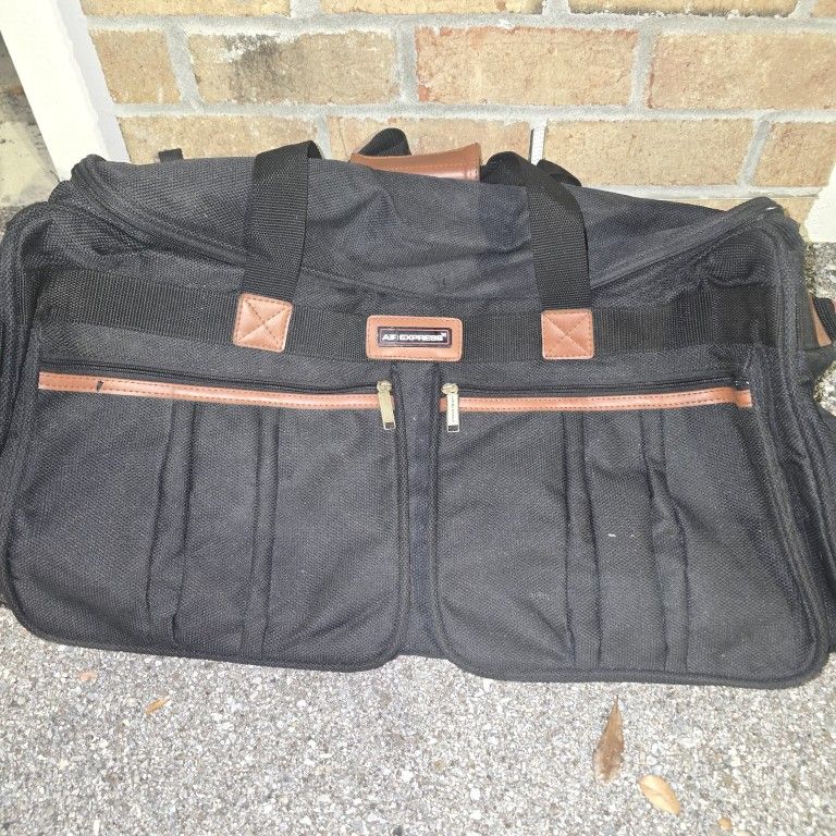 AE Express Black Canvas Duffle Bag with Brown Trim - Durable & Functional