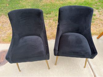 Pair of Black Velvet Dining Chairs with Gold Legs