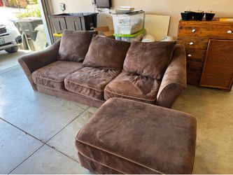 Brown couch with ottoman