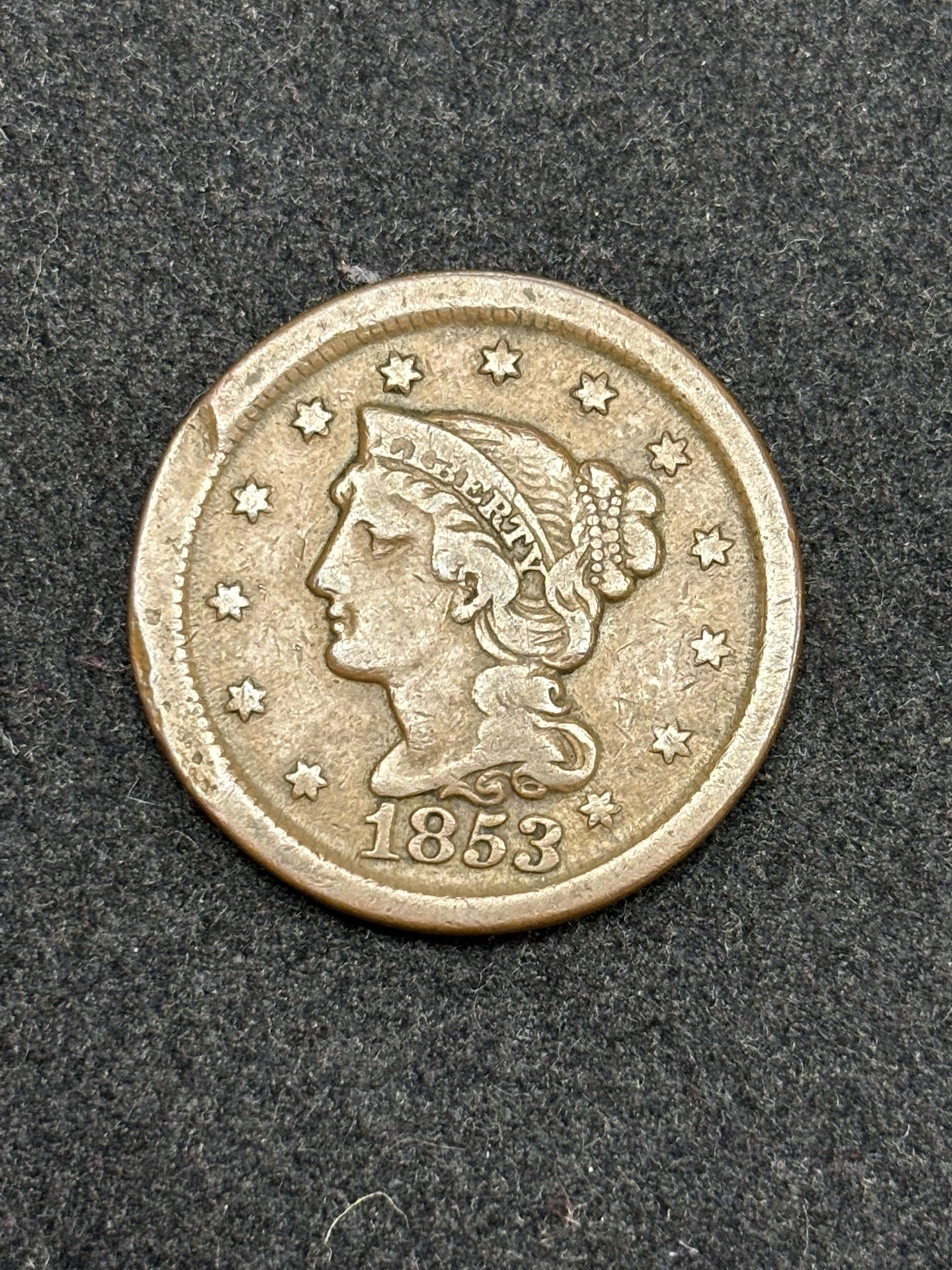1853 Braided Hair Large Cent -- REALLY NICE PRE-CIVIL WAR COIN!