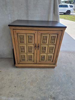Vintage Mediterranean Style Wood Accent Cabinet with Faux Marble Top