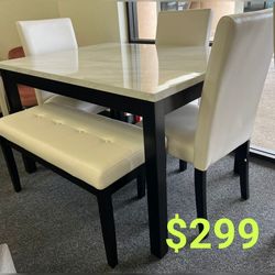 Faux marble top 5 pc dining table set