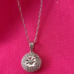 Sterling Silver And Diamond Necklace Made In Italy 20in Chain And Pendent Size Of Dime And Price Has Been Marked Down