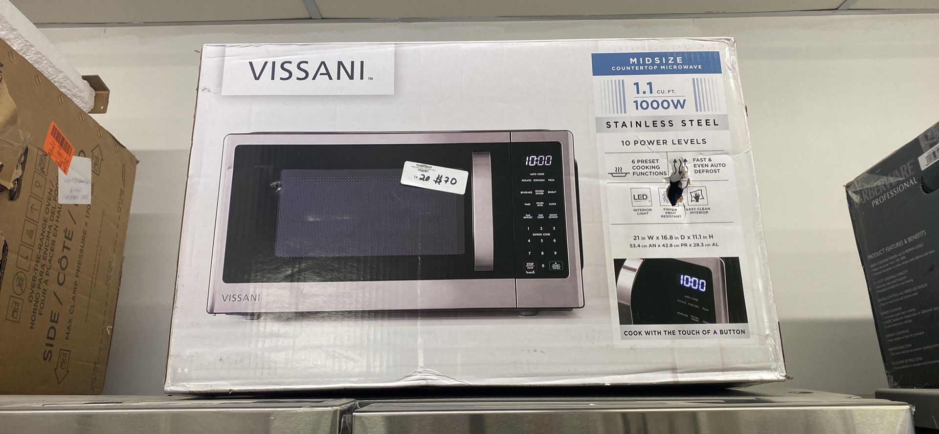 Vissani 1.1 cu. ft. Countertop Microwave in Fingerprint Resistant Stainless Steel 