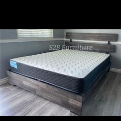 Queen Grey Aticus Platform Bed With Ortho Mattress Included!!