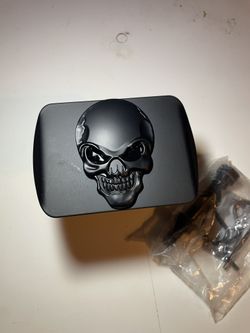 100% Metal Skull 3D Emblem Trailer Hitch Cover Fits 2 Receivers (Black on Black)
