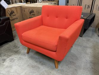 MODWAY Engage MCM Style Tufted Accent Chair with Wooden Base in Atomic Red