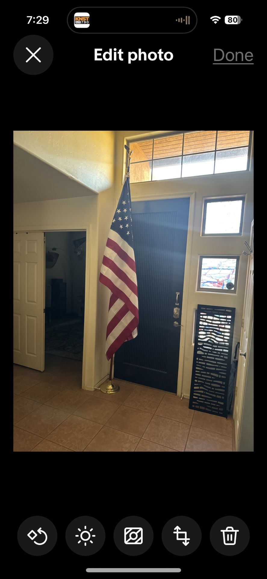 Large Display U.S. Flag Wood Pole and Brass Stand 12’ By Dettra Flag Co.