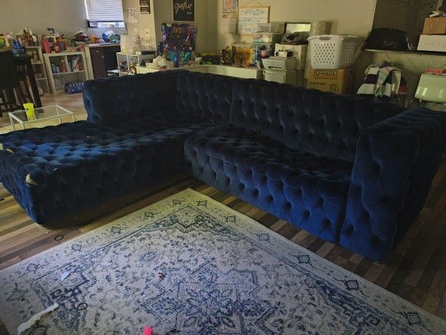 Blue velvet couch