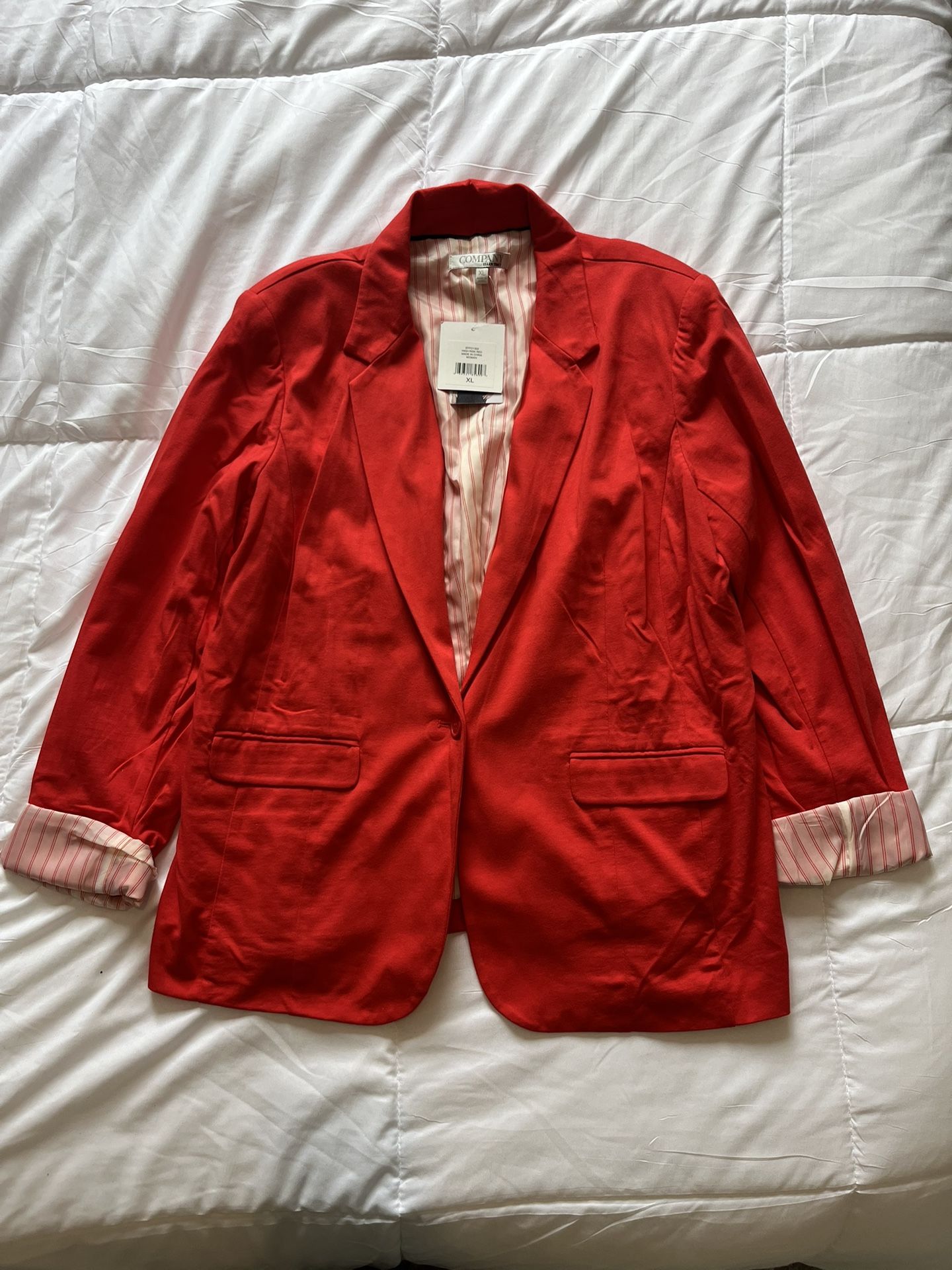 Ellen Tracy Blazer Womens XL Red Tomato Girl Chic Lined One Button Jacket
