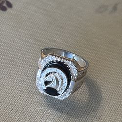 SILVER RING WITH HORSE & HORSESHOE / SIZE 8 / .925