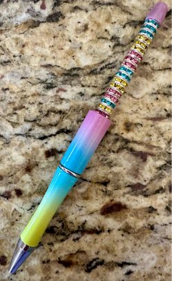 Pink Blue Yellow Ombre Beaded Pen