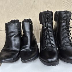 Black Combat Boots (Lace-Up + Zipper) & Short Ankle Boots