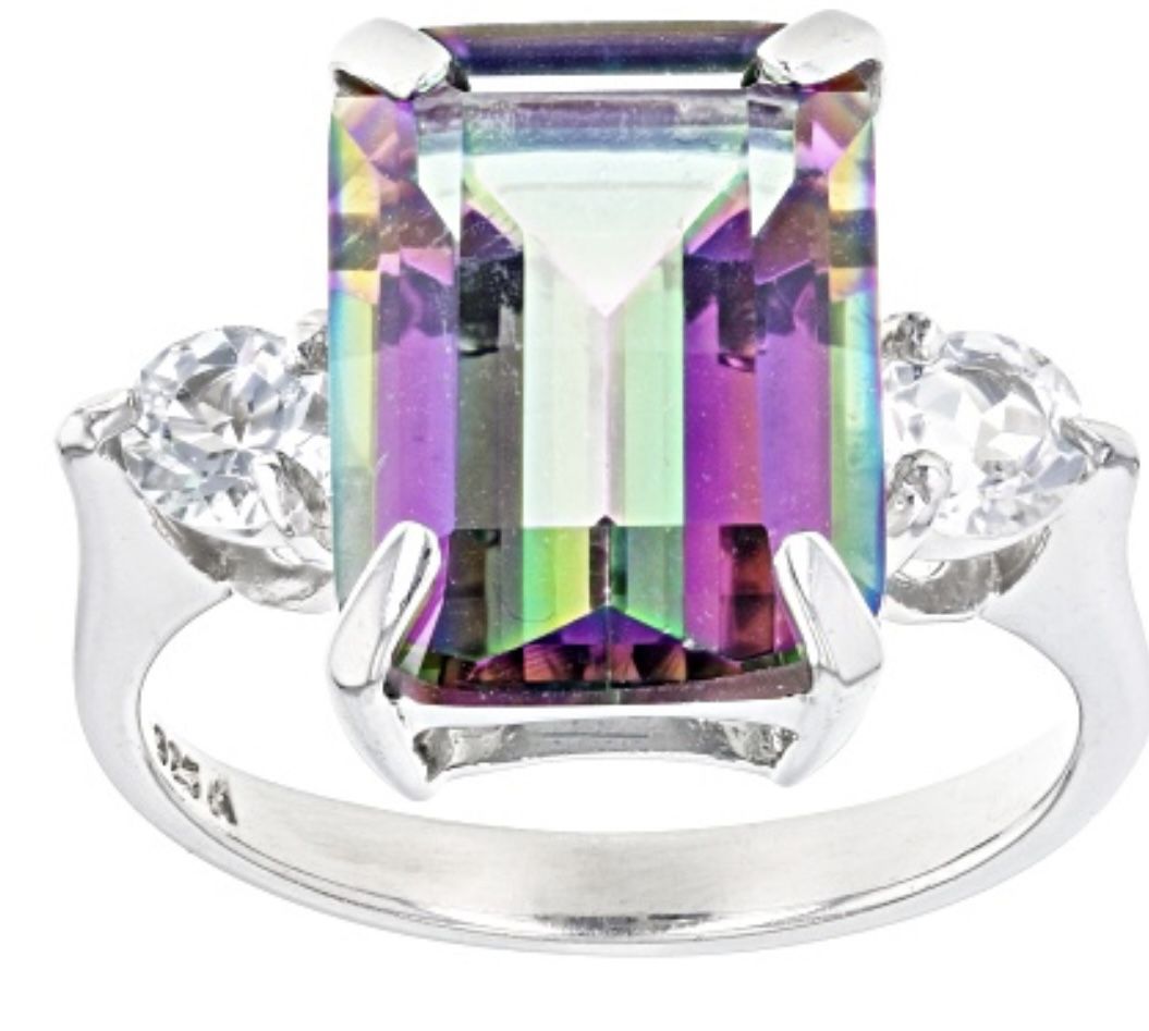 Multi Color Quartz Sterling Silver Ring Size 10 